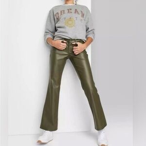 Wild Fable Women's Low-Rise Faux Leather Flare Pants in olive green